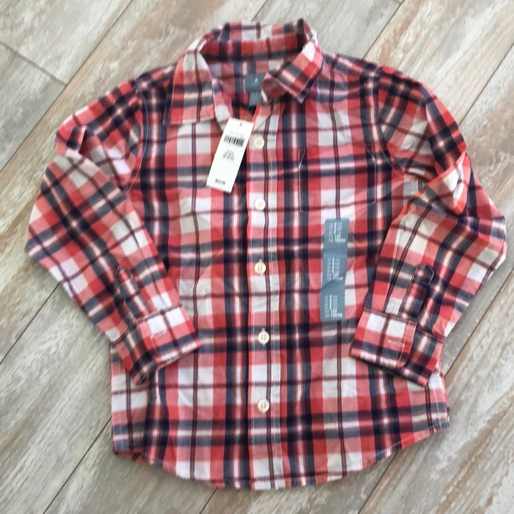 NWT GAP red plaid button down size 5T